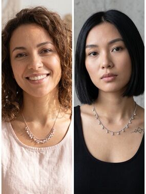 2 Delicate Beaded Pendant Necklace - Rose Gold and Silver
